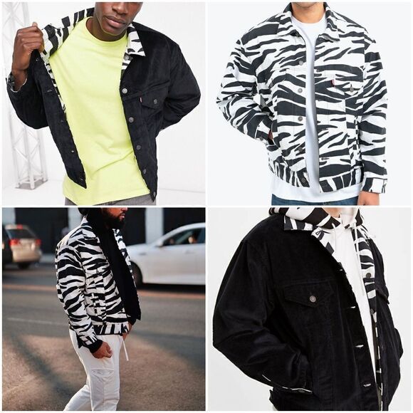 Levi's Skateboard Zebra Black Corduroy Reversible Jacket Cordura Size Small S